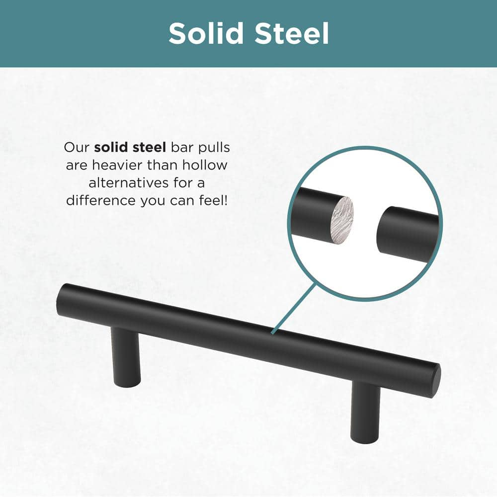 Solid Bar 3 in. (76 mm) Matte Black Cabinet Drawer Bar Pull