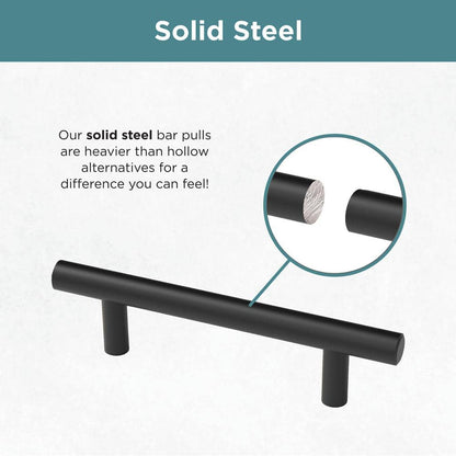 Solid Bar 3 in. (76 mm) Matte Black Cabinet Drawer Bar Pull