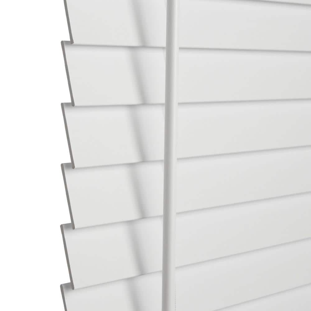 White Cordless Faux Wood Blinds for Windows with 2 in. Slats