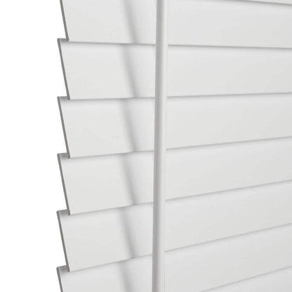 White Cordless Faux Wood Blinds for Windows with 2 in. Slats