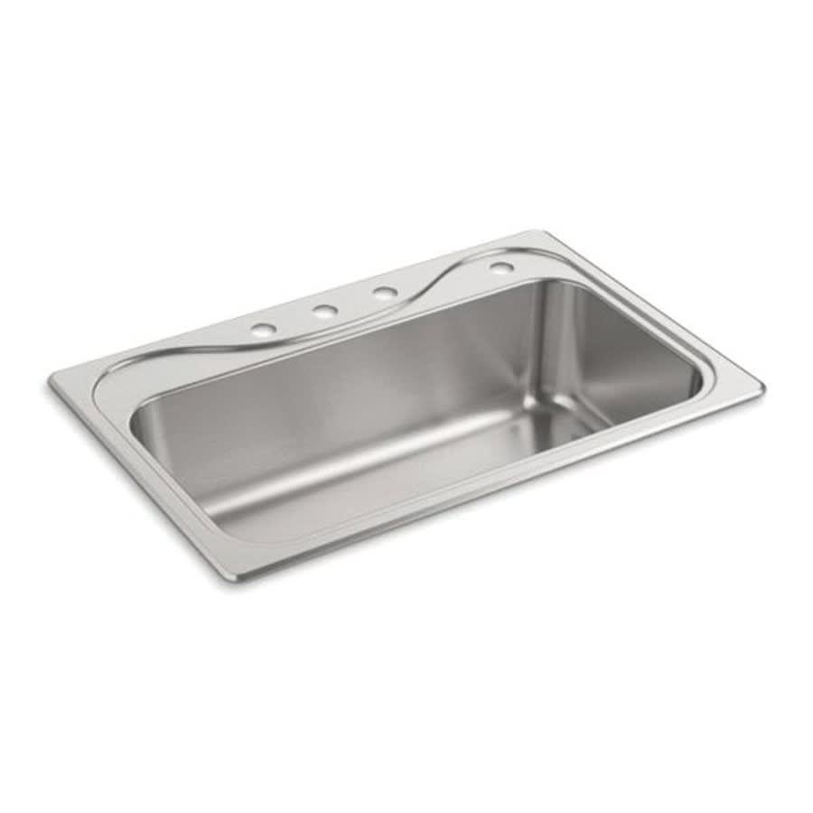Southhaven® Single Bowl Kitchen Sink, Top Mount, 33 x 22 in, 9-1/4 in Bowl Depth, 4-Hole, 18 ga Luster Steel, Stainless