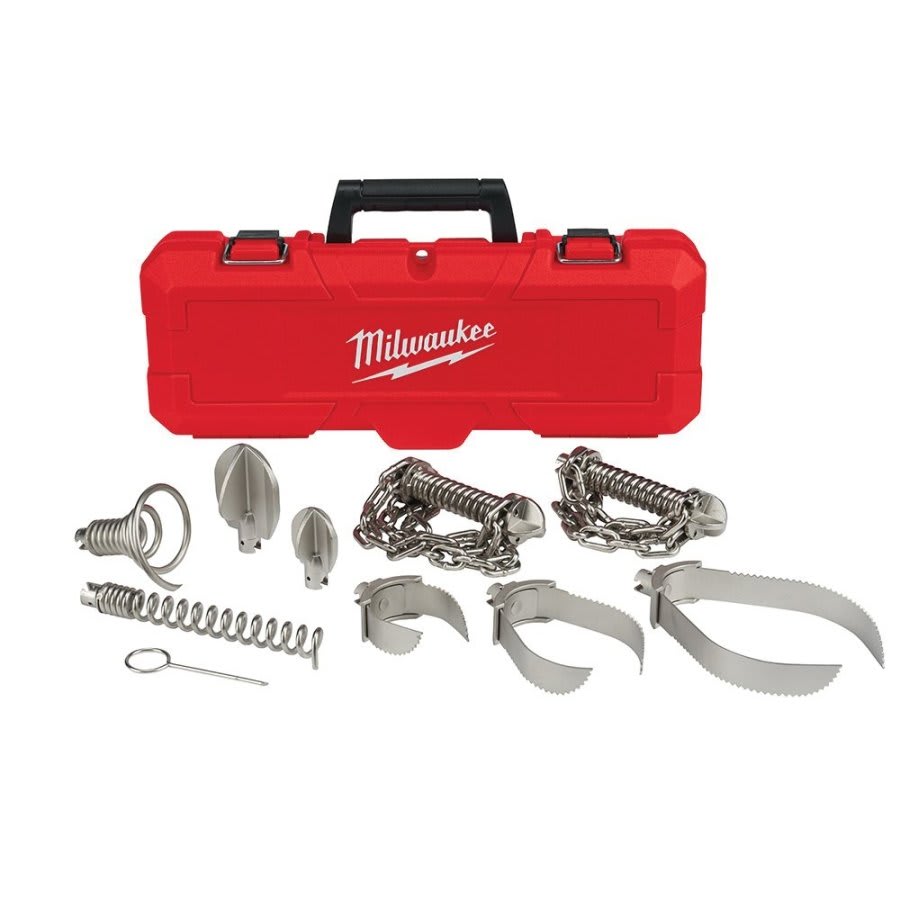 MX FUEL™ 9-Piece Rust-Resistant Cordless Head Attachment Kit, For Use With MX FUEL™ MXF500 and MXF501 Sewer Drum Machine and 5/8 in and 3/4 in Drum Cable and 7/8 in Sectional Cable, Steel