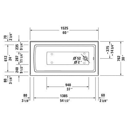 Architec Alcove Tub, 60 x 30 x 20-1/2 in, Right Hand Drain, White