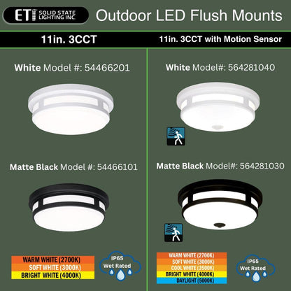 11 in. Round Black Exterior Outdoor Motion Sensing LED Ceiling Light 830 Lumens 5-Color Temperature Options Wet Rated