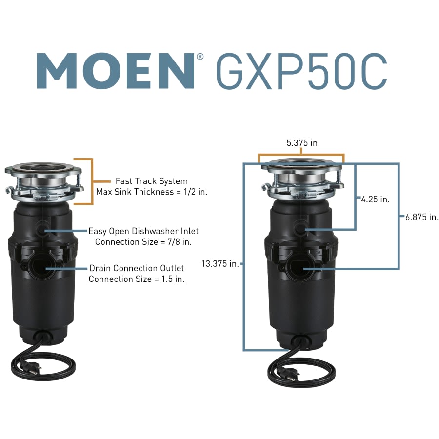 GX Pro 1/2 HP Continuous Garbage Disposal with a Vortex Motor and Power cord included.