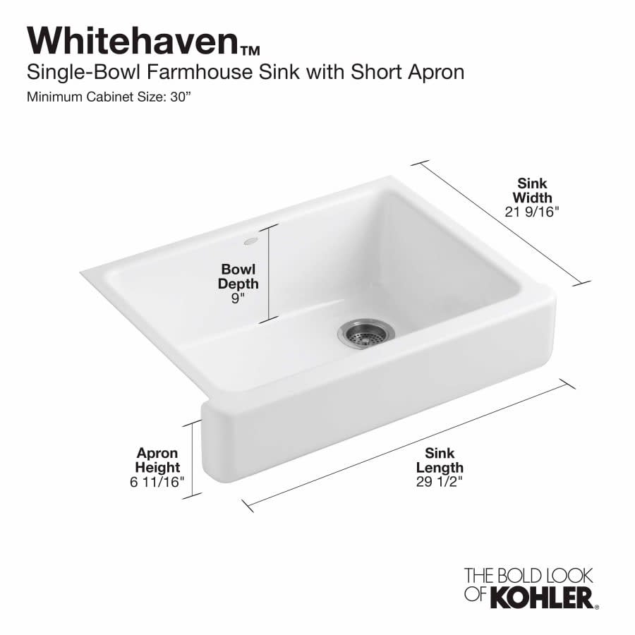 Whitehaven 29-1/2" Self-Trimming Farmhouse Single Basin Enameled Cast Iron Kitchen Sink