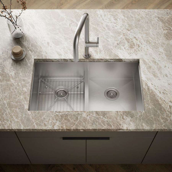Vault 33" Double Basin Top-Mount/Under-Mount 18-Gauge Stainless Steel Kitchen Sink with Smart Divide
