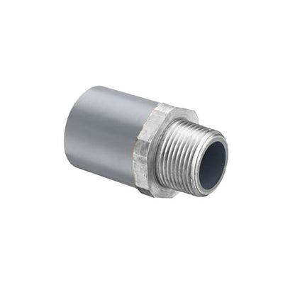 Male Adapter, 3/4 in, Socket x Stainless Steel Reinforced MNPT, SCH 80/XH, CPVC