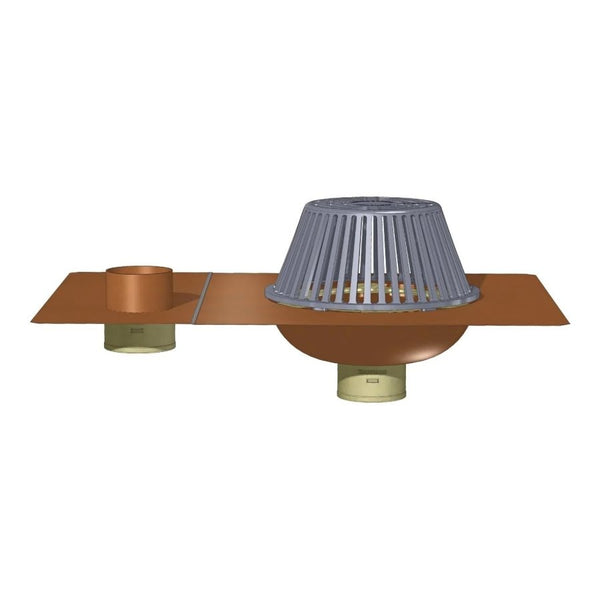 Copper Roof & Overflow Assembly, 10 in Dia, 3 in Outlet, No Hub, Poly Dome
