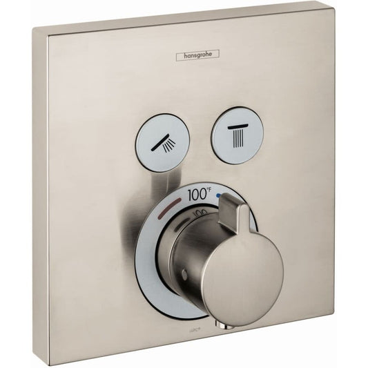 ShowerSelect Square Thermostatic Valve Trim with On/Off Select Push Button for 2 Distinct Functions - Less Rough In