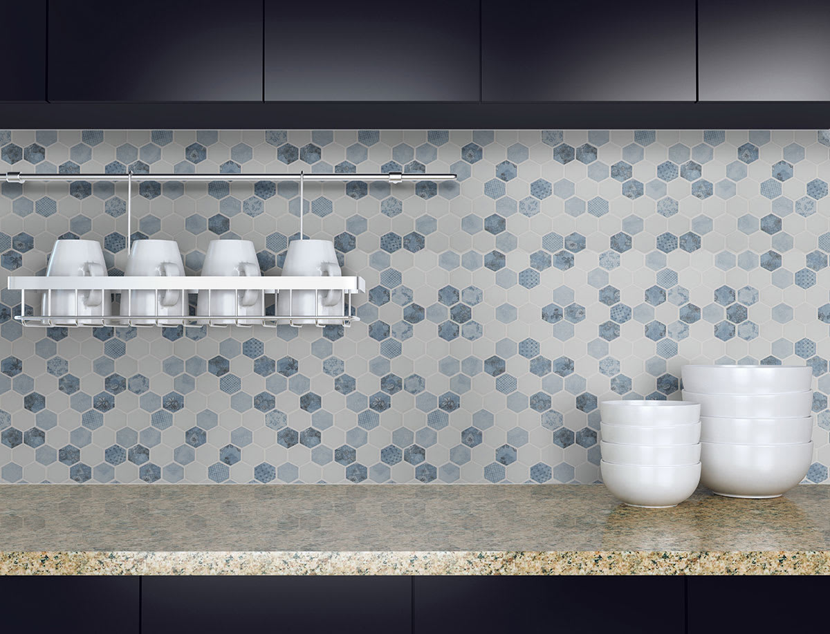 Vista Azul Hexagon Mosaic Tile