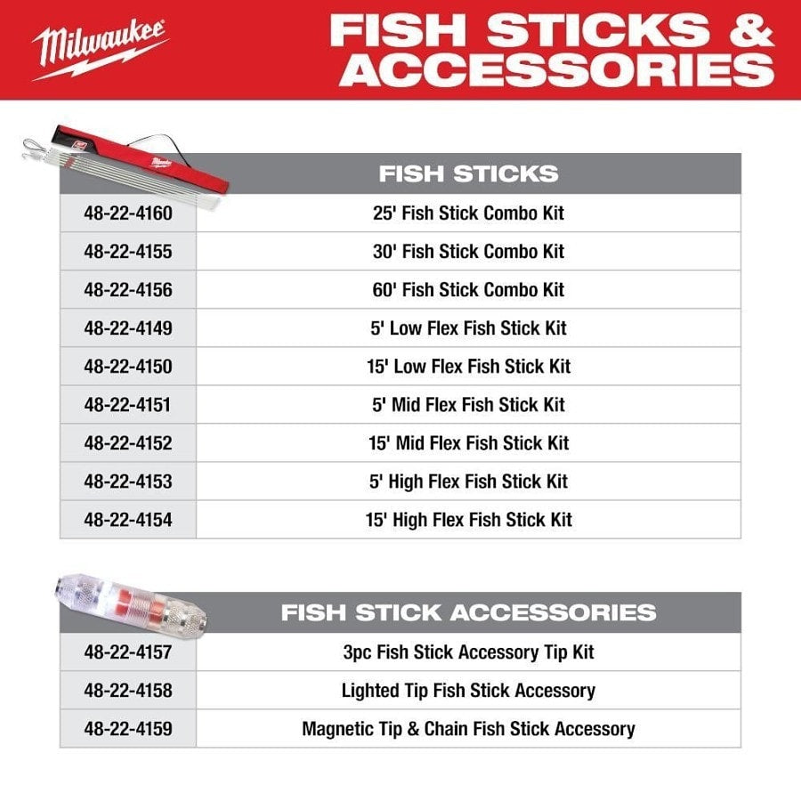 Combo Fish Stick Kit, 25 ft L, Fiberglass, White