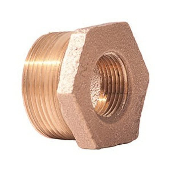Hex Head Bushing, 2 x 1-1/4 in, MNPT x FNPT, Lead Free Brass, Rough Brass, Domestic