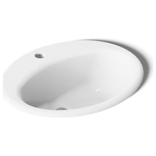 Farmington 19-1/4" Oval Cast Iron Drop In Bathroom Sink with Overflow and Single Faucet Hole