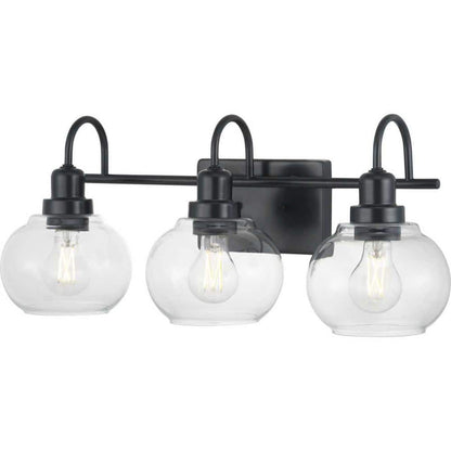 Halyn 23 in. 3-Light Matte Black Bathroom Vanity Light with Clear Glass Shades