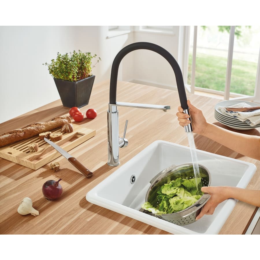 Pre-Rinse Spray Kitchen Faucet with Locking Push Button Control