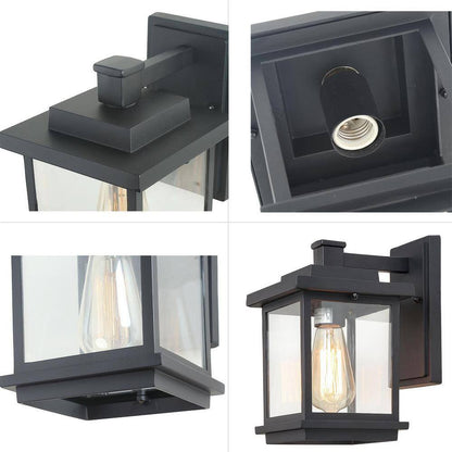 LNC Square 1-Light Black Outdoor Wall Lantern Sconce with Clear Glass Shade, Modern Exterior Wall Light for Patio Garden