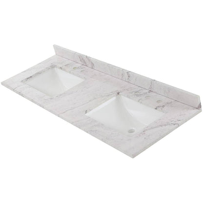 61 in. W x 22 in. D Cultured Marble White Rectangular Double Sink Vanity Top in Lunar