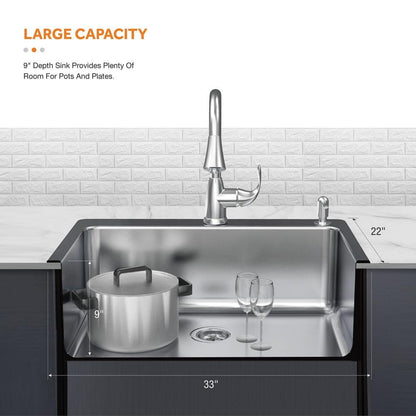 Bratten 33 in. Drop-In Single Bowl 18 Gauge Stainless Steel Kitchen Sink with Accessories