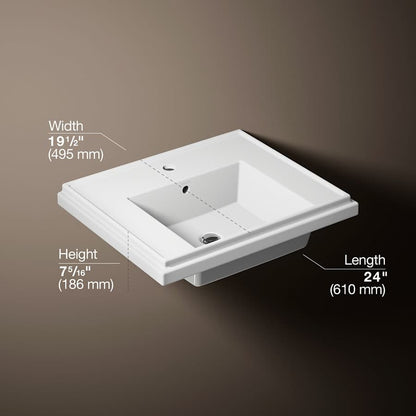 Tresham 24" Pedestal Fireclay Bathroom Sink with Single Faucet Hole Drilled and Overflow - Less Drain Assembly