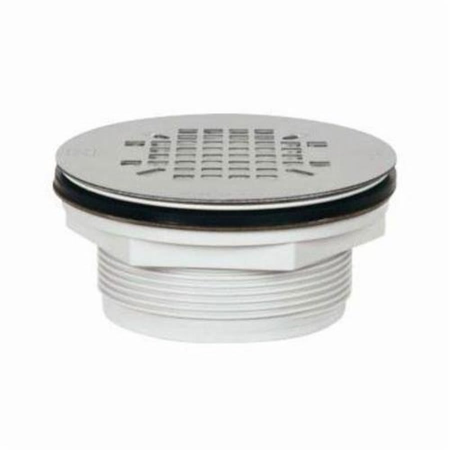 Shower Module Drain, 2 in, No Caulk, 4-1/4 in, Grid, PVC Drain, Stainless Steel