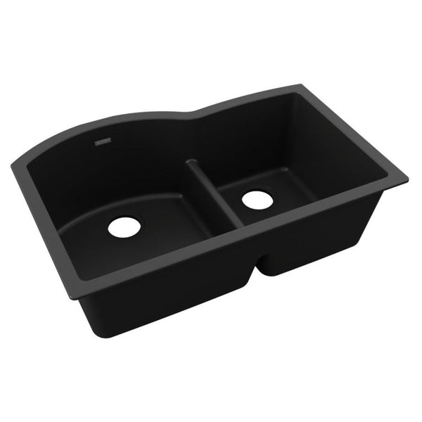 Classic® Double Bowl Kitchen Sink, Under Mount, 33 x 22 in, 10 in Bowl Depth, Quartz, Black
