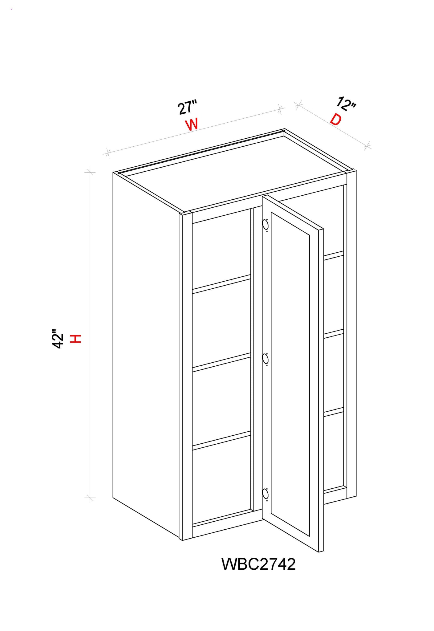 Wall Blind Corner Cabinet - 27"W x 42"H x 12"D