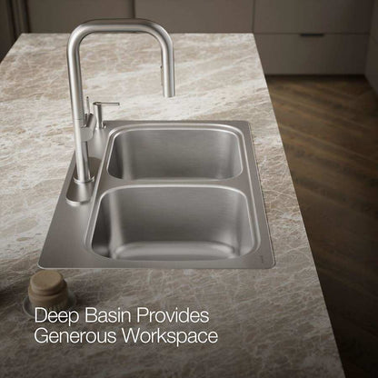 Verse 33" Double Basin Drop In Stainless Steel Kitchen Sink With Four Faucet Holes