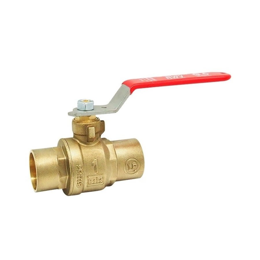 2-Piece Ball Valve, 1-1/2 in, C, Full Port, Plated Brass Ball, Brass
