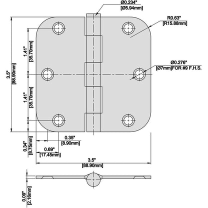 3-1/2 in. x 5/8 in. Radius Matte Black Door Hinge Value Pack (24-Pack)