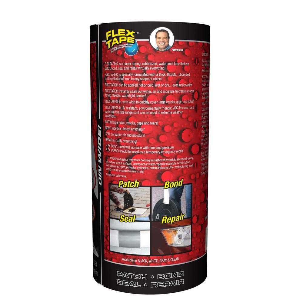 Flex Tape Black 8 in. x 5 ft. Strong Rubberized Waterproof Tape
