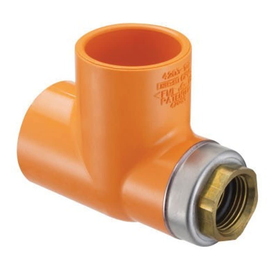 FlameGuard® Head Tee, 1 x 1/2 x 1 in, Socket x Brass FNPT x Socket, CPVC