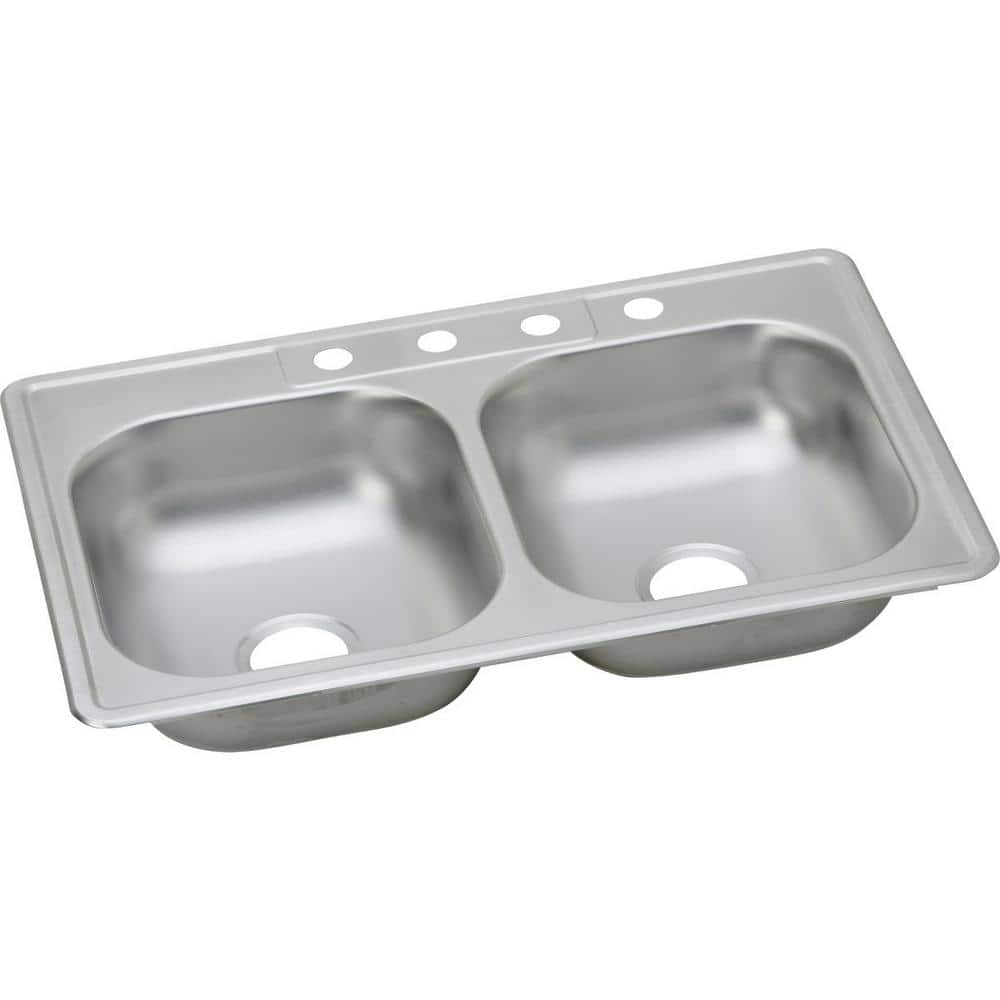 Glacier Bay Drop-In Stainless Steel 33 in. 4-Hole Double Bowl Kitchen Sink