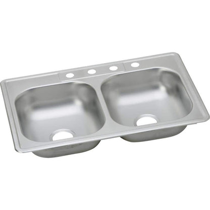 Glacier Bay Drop-In Stainless Steel 33 in. 4-Hole Double Bowl Kitchen Sink