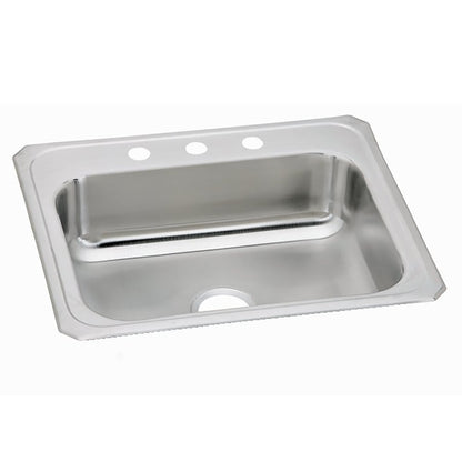 Celebrity Single Bowl Kitchen Sink, Top Mount, 25 x 21-1/4 in, 6-3/4 in Bowl Depth, 3-Hole, 20 ga Brushed Satin Steel, Stainless