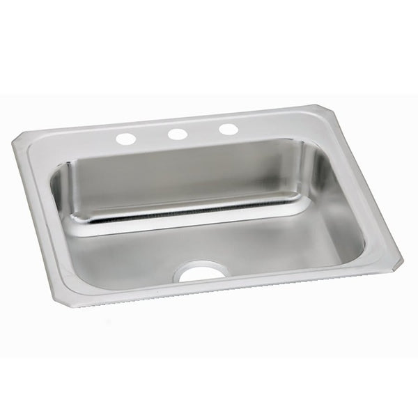 Celebrity Single Bowl Kitchen Sink, Top Mount, 25 x 21-1/4 in, 6-3/4 in Bowl Depth, 3-Hole, 20 ga Brushed Satin Steel, Stainless