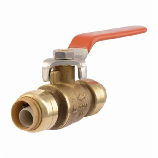 1-Piece Ball Valve, 1/2 in, Push, Full Port, Plated Brass Ball, Brass