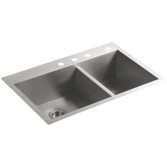 Vault 33" Double Basin Top-Mount/Under-Mount 18-Gauge Stainless Steel Kitchen Sink with SilentShield