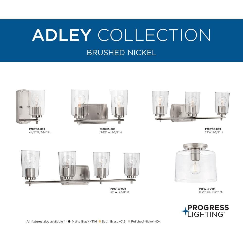 Adley Collection 1-Light Brushed Nickel Clear Glass New Traditional Flush Mount Light