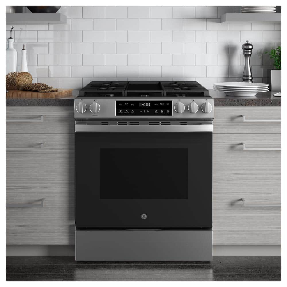 30 in. 5-Burners Slide-In Gas Range in Stainless Steel with Crisp Mode