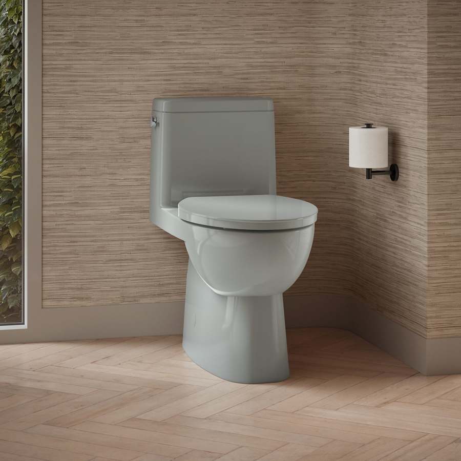 Reach 1.28 GPF One-Piece Compact Elongated Chair Height Toilet with Skirted Trapway and Left Hand Trip Lever - Seat Included