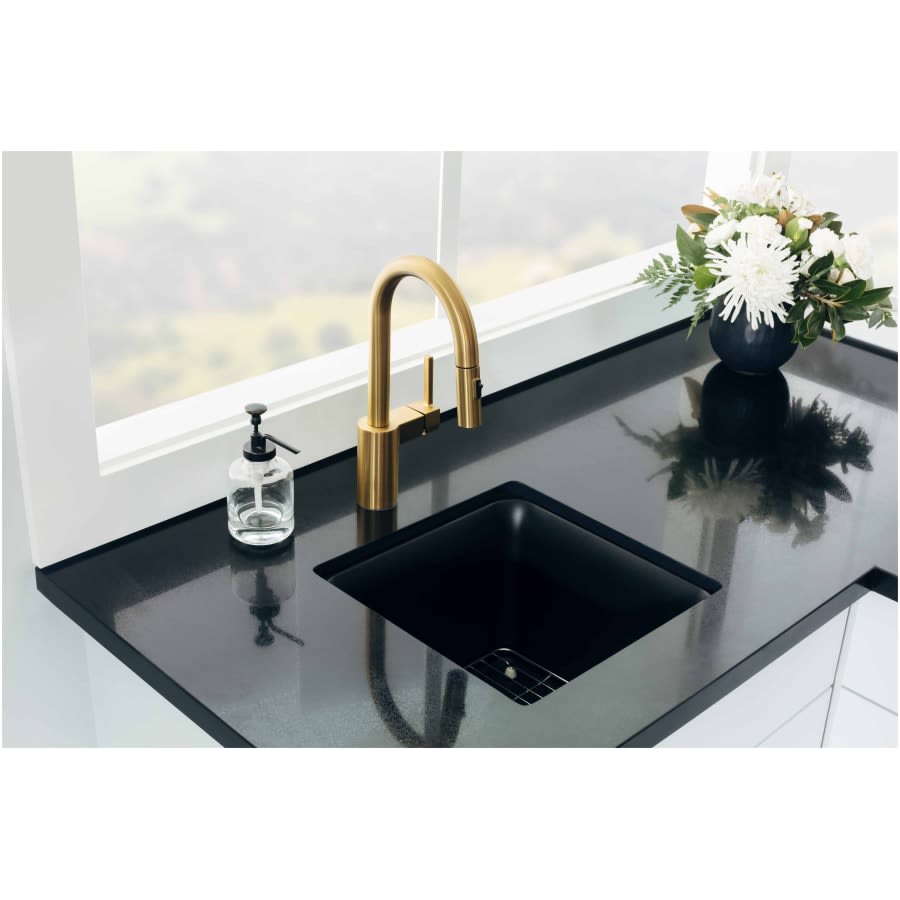 Cairn 15-1/2" Undermount Single Bowl Stone Neoroc Granite Composite Bar Sink with Bottom Sink Rack