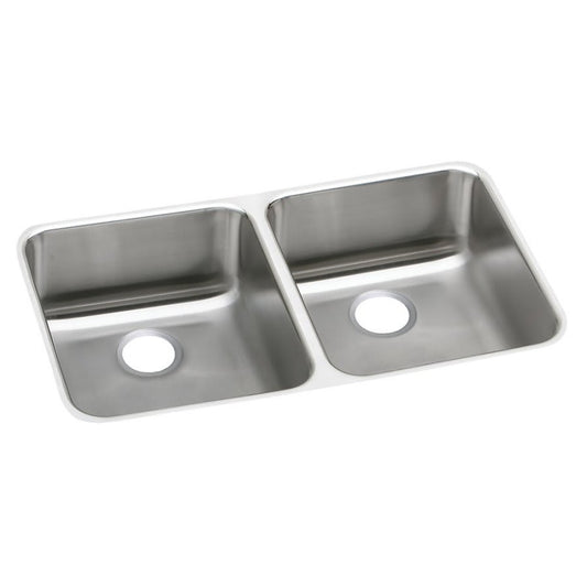 Lustertone™ Classic Double Bowl Kitchen Sink, Under Mount, ADA, 31-3/4 x 16-1/2 in, 5-3/8 in Bowl Depth, 18 ga Lustrous Satin Steel, Stainless