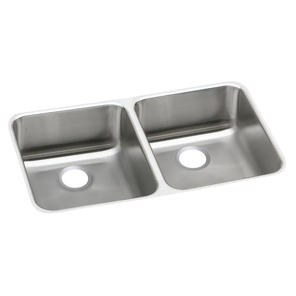 Lustertone™ Classic Double Bowl Kitchen Sink, Under Mount, ADA, 31-3/4 x 16-1/2 in, 5-3/8 in Bowl Depth, 18 ga Lustrous Satin Steel, Stainless