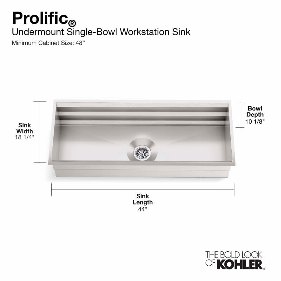 Prolific 44" Undermount Single Bowl Stainless Steel Kitchen Sink with Accessories Included