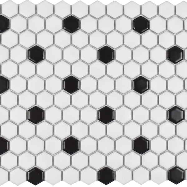 MG WH/BLK 12X12 MOS. HEXAGON 1X1