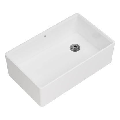 Etre 32-3/4" Farmhouse, Undermount Single Basin Fireclay Kitchen Sink with Basin Rack, and Basket Strainer