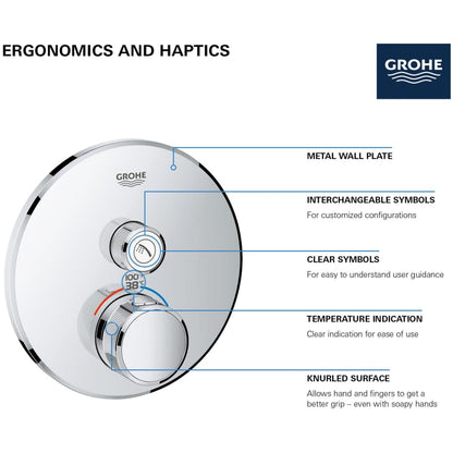 Grohtherm Single Function Thermostatic Valve Trim Only with Double Knob Handles and Volume Control - Less Rough In