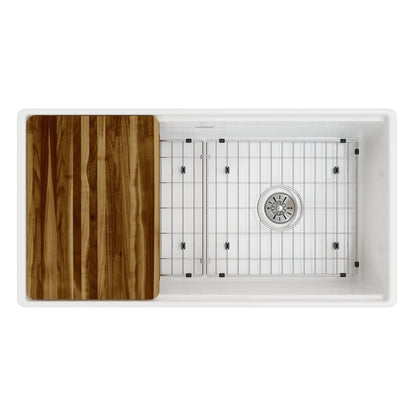 Single Bowl Kitchen Sink, Apron Mount, 36 x 18-13/16 in, 9-5/8 in Bowl Depth, Fireclay, White