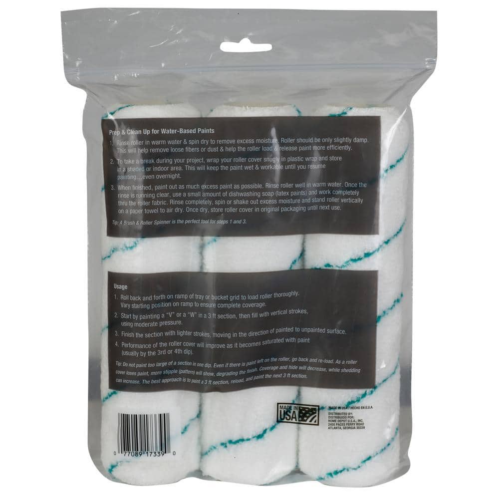 9 in.x 3/8 in.Microfiber Paint Roller Cover (3-Pack)